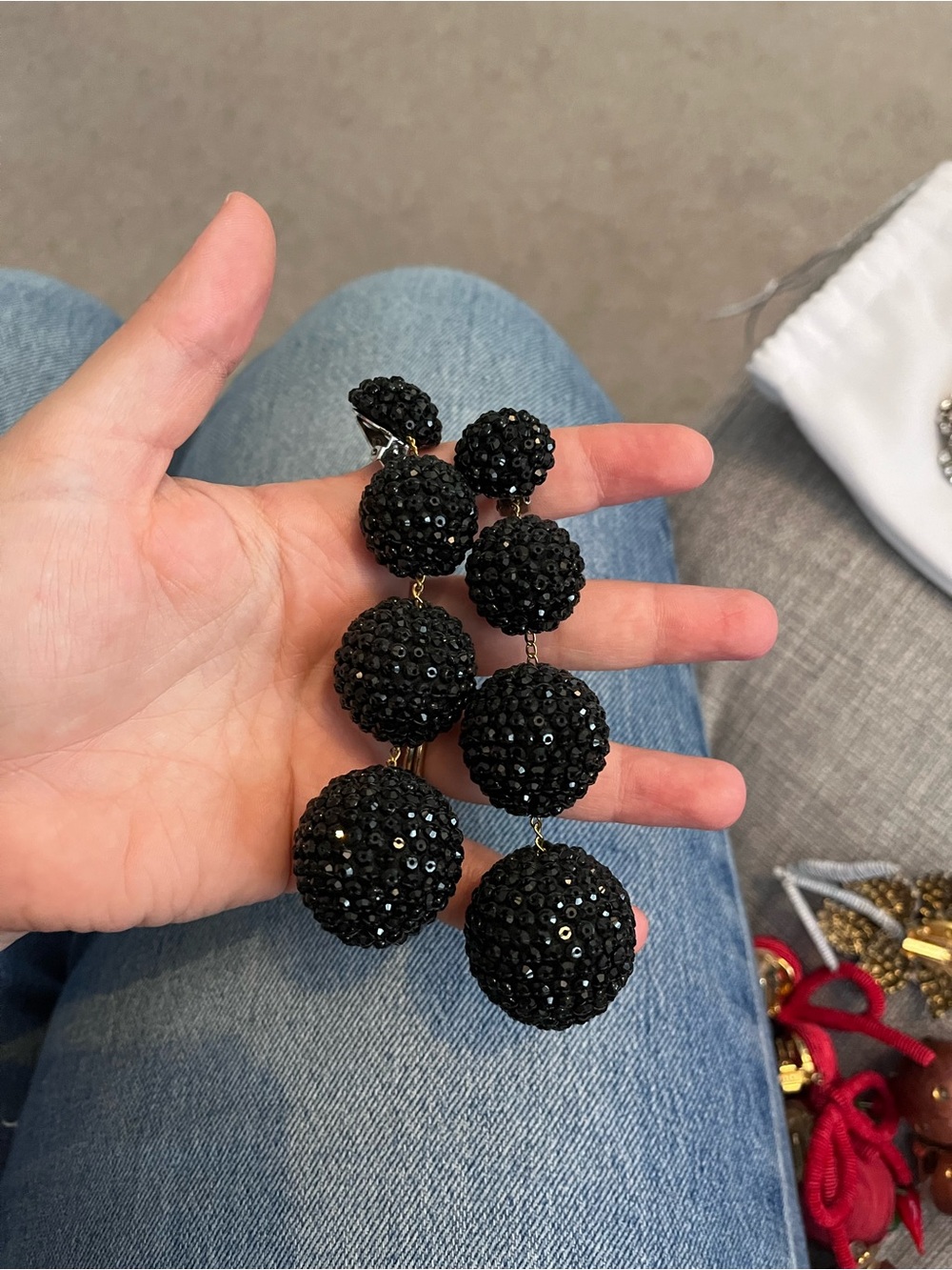 Rebecca de Ravenel Black Swarovski Beaded clip Drop Earrings